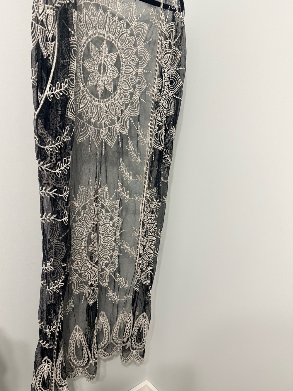 Rebellion Black Sheer Kimono with White Embroidered Mandala - Picture 3 of 4